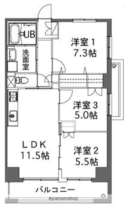 岡山県岡山市北区幸町の賃貸マンションの間取り