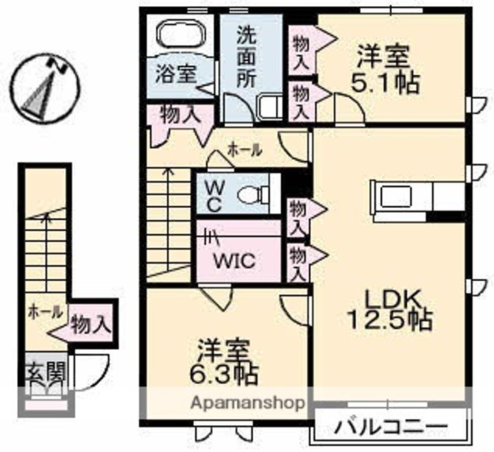 広島県広島市安佐南区八木5丁目の賃貸アパートの間取り