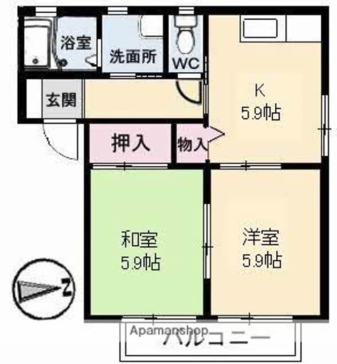 広島県三原市和田1丁目の賃貸アパートの間取り