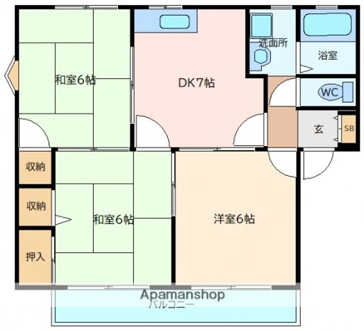 広島県安芸郡府中町みくまり3丁目の賃貸アパート101の間取り