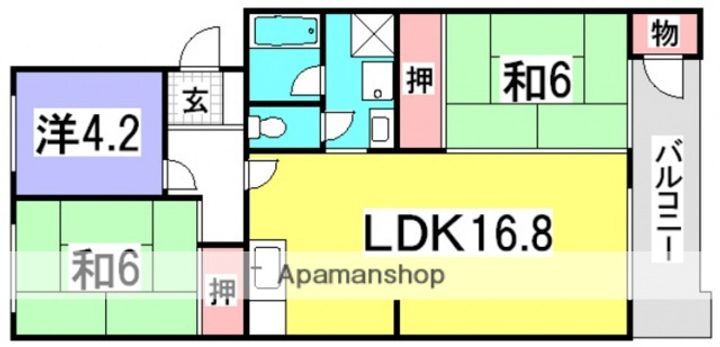 広島県広島市西区草津新町2丁目の賃貸マンション202の間取り