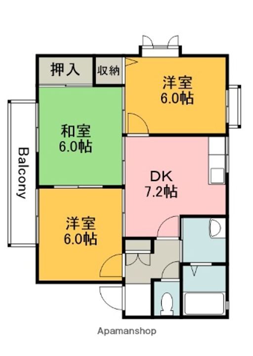 広島県広島市安佐南区上安1丁目の賃貸アパートの間取り