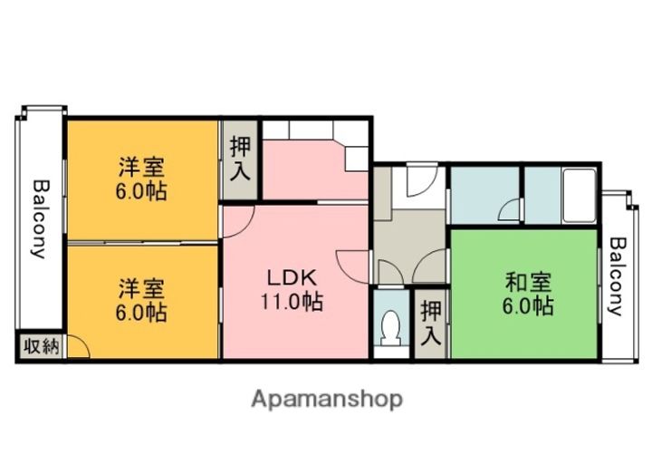 広島県広島市佐伯区三筋1丁目の賃貸マンション103の間取り