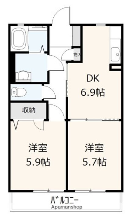 広島県安芸郡府中町浜田2丁目の賃貸アパートの間取り