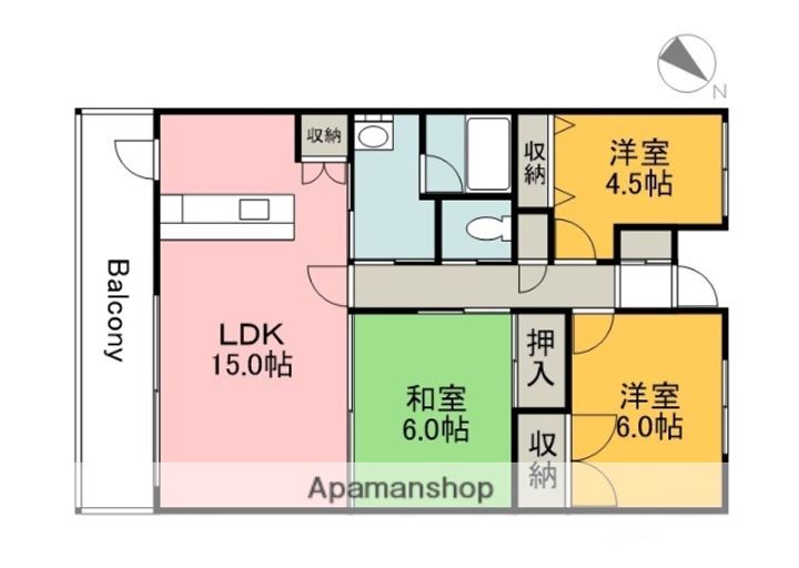 広島県広島市安佐南区大町東2丁目の賃貸マンションの間取り