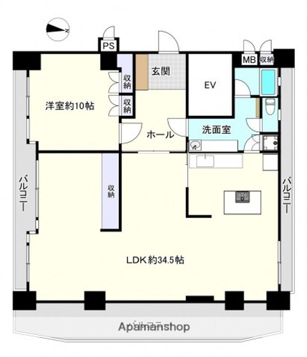 広島県広島市中区東平塚町の賃貸マンションの間取り