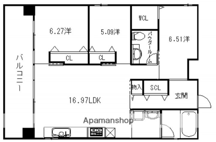 広島県広島市中区舟入町の賃貸マンションの間取り