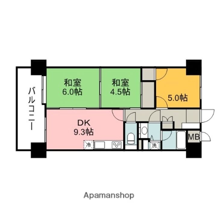 広島県広島市中区小町の賃貸マンションの間取り