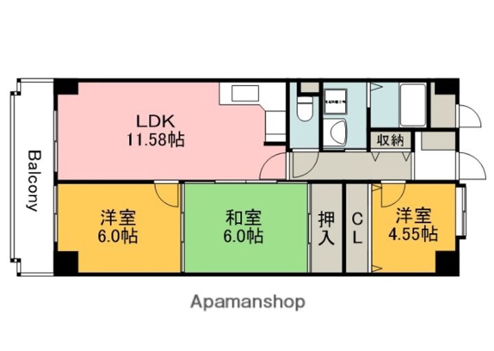広島県広島市安佐南区西原8丁目の賃貸マンションの間取り