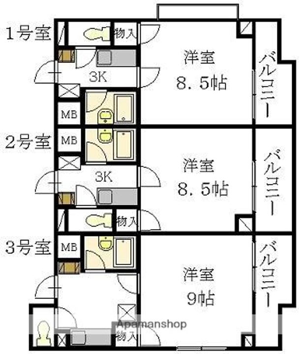 広島県広島市安佐南区高取北1丁目の賃貸マンションの間取り
