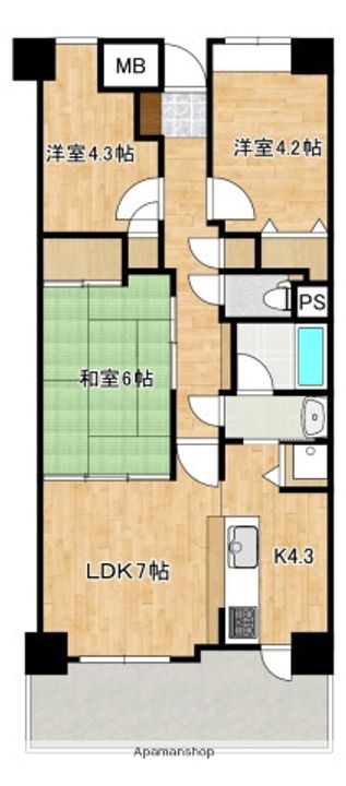 広島県広島市安佐北区落合1丁目の賃貸マンションの間取り