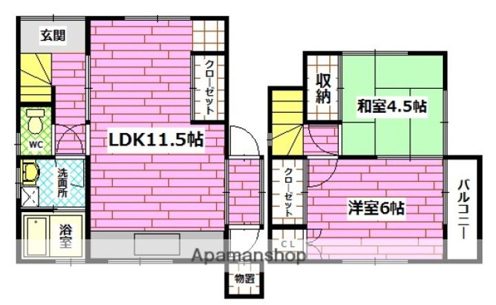広島県広島市安芸区畑賀1丁目(一戸建)の賃貸物件の間取り