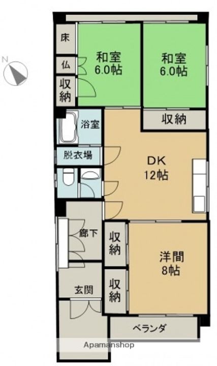 広島県広島市西区観音新町1丁目の賃貸マンション2Fの間取り