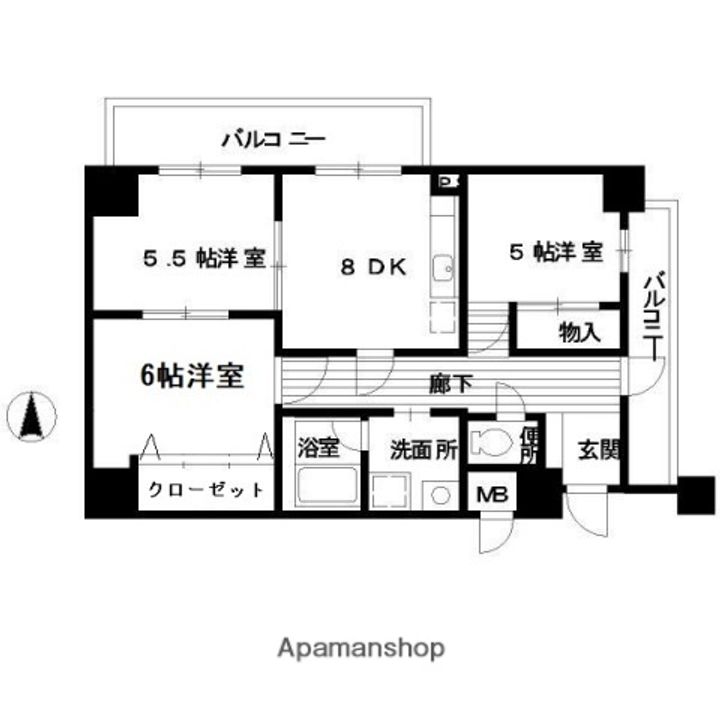 広島県広島市中区住吉町の賃貸マンションの間取り