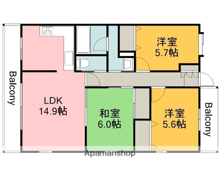 広島県広島市佐伯区五日市中央1丁目の賃貸マンションの間取り