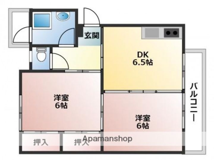 広島県広島市中区江波南2丁目の賃貸マンションの間取り