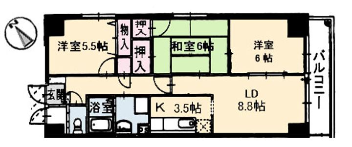 広島県広島市安佐南区古市1丁目の賃貸マンションの間取り
