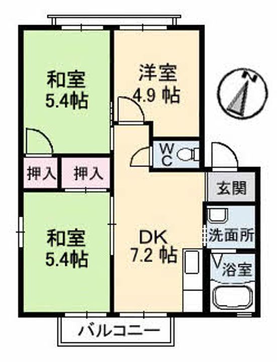 広島県広島市安佐北区落合1丁目の賃貸アパートの間取り