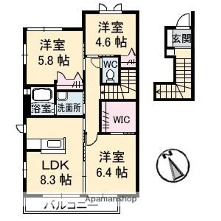 広島県東広島市西条町寺家の賃貸アパートの間取り