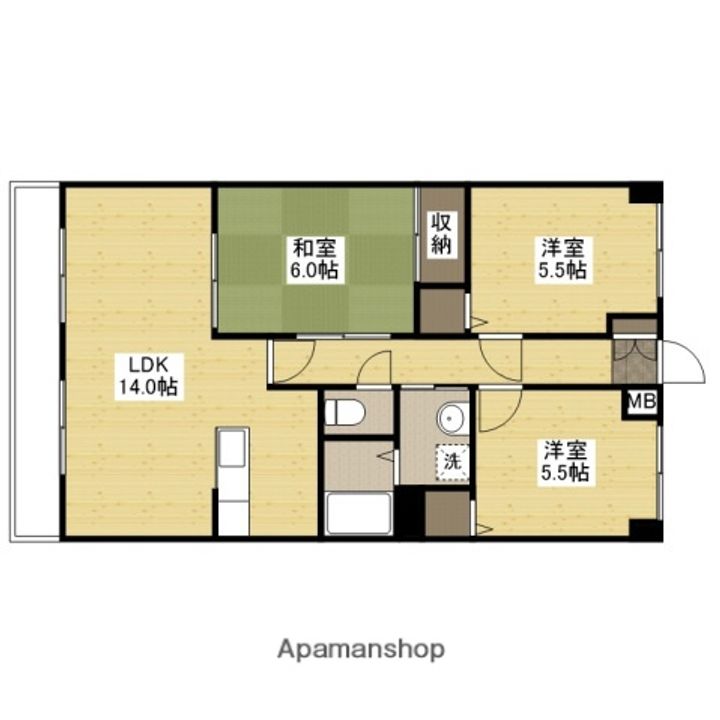 広島県広島市東区戸坂くるめ木1丁目の賃貸マンションの間取り