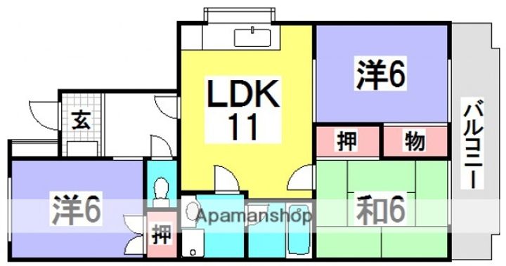 広島県広島市西区井口台2丁目の賃貸マンションの間取り