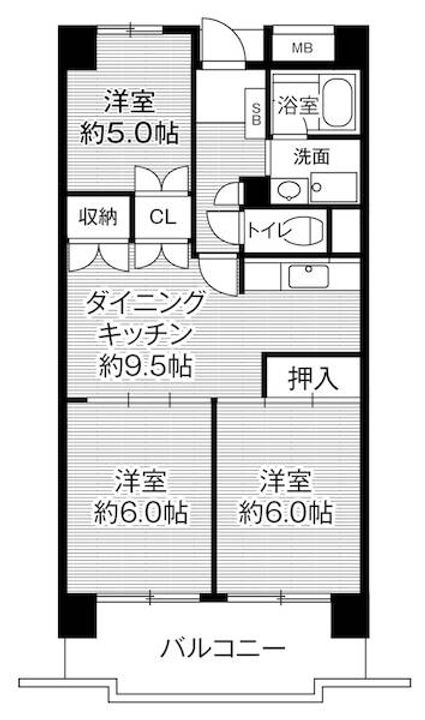 ビレッジハウス高美が丘タワー1号棟の間取り