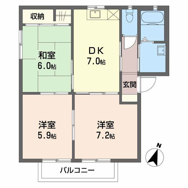 広島県大竹市西栄2丁目の賃貸アパートの間取り
