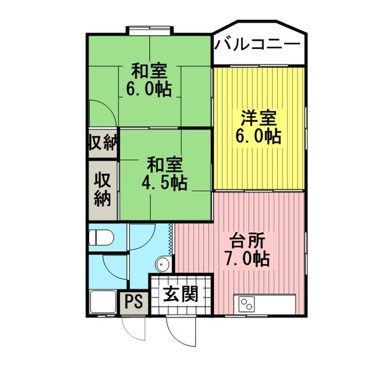 山口県岩国市三笠町3丁目の賃貸アパートの間取り