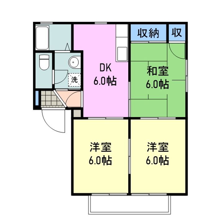 山口県岩国市尾津町2丁目の賃貸アパートの間取り