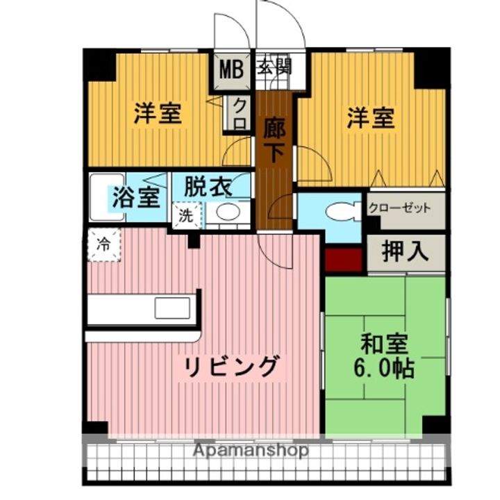 山口県岩国市麻里布町5丁目の賃貸マンションの間取り