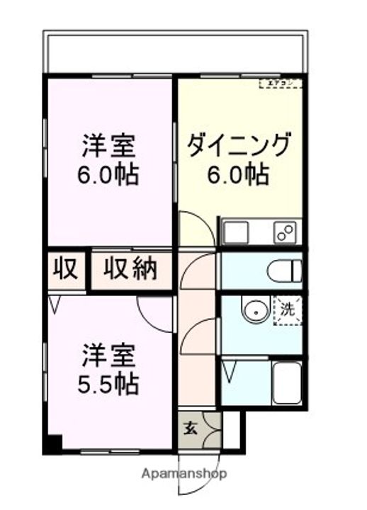 山口県宇部市西小串1丁目の賃貸マンション206の間取り