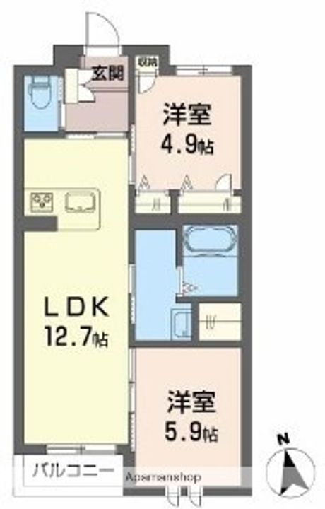 徳島県徳島市福島1丁目の賃貸マンションの間取り