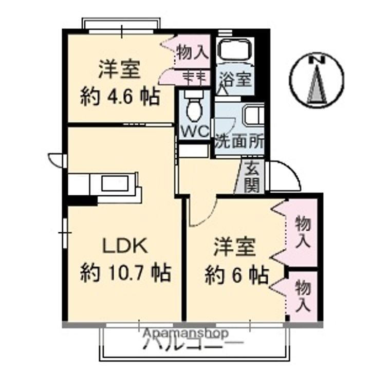 徳島県板野郡藍住町奥野字原の賃貸アパートC-207の間取り