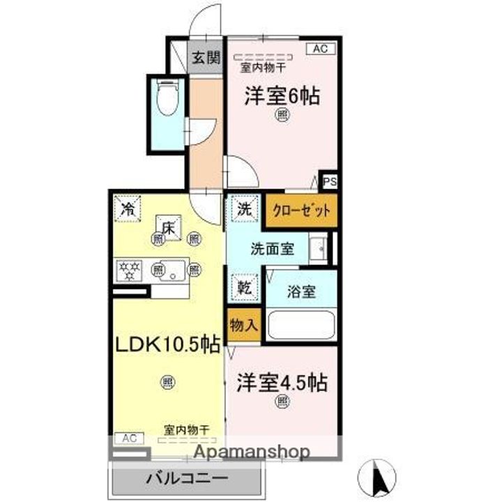 愛媛県松山市吉藤5丁目の賃貸アパートの間取り