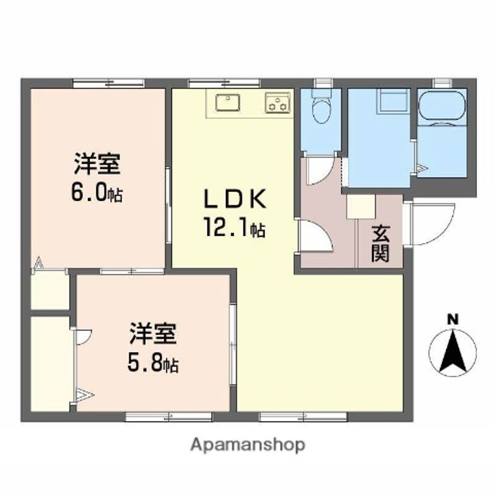 愛媛県松山市空港通2丁目の賃貸アパートの間取り