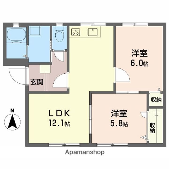 愛媛県松山市空港通2丁目の賃貸アパートの間取り