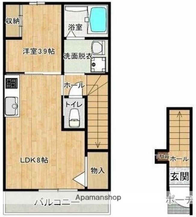 愛媛県松山市三町1丁目の賃貸アパートの間取り