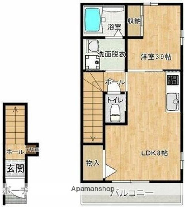 愛媛県松山市三町1丁目の賃貸アパートの間取り