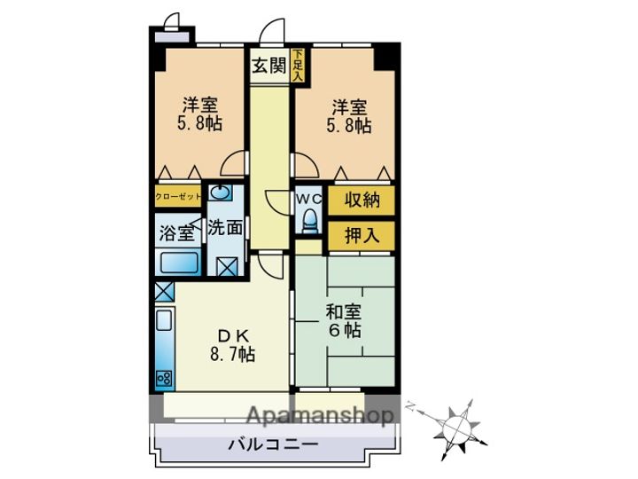 福岡県福岡市博多区月隈1丁目の賃貸マンションの間取り