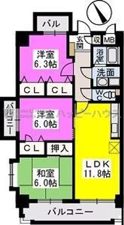 福岡県筑紫野市塔原東5丁目の賃貸マンションの間取り