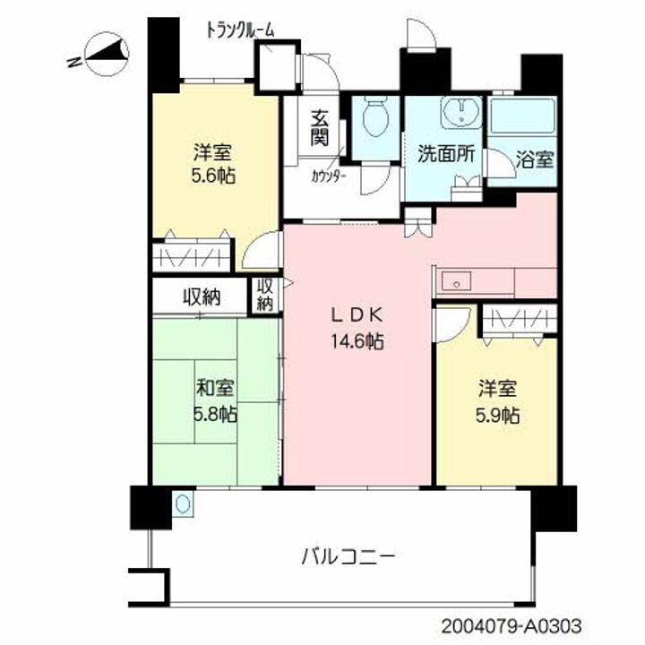 福岡県糟屋郡志免町別府西2丁目の賃貸マンションの間取り