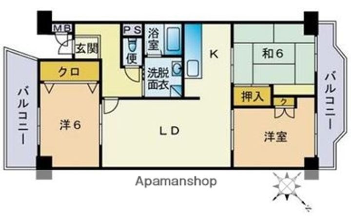 福岡県福岡市南区横手4丁目(マンション)の賃貸物件の間取り