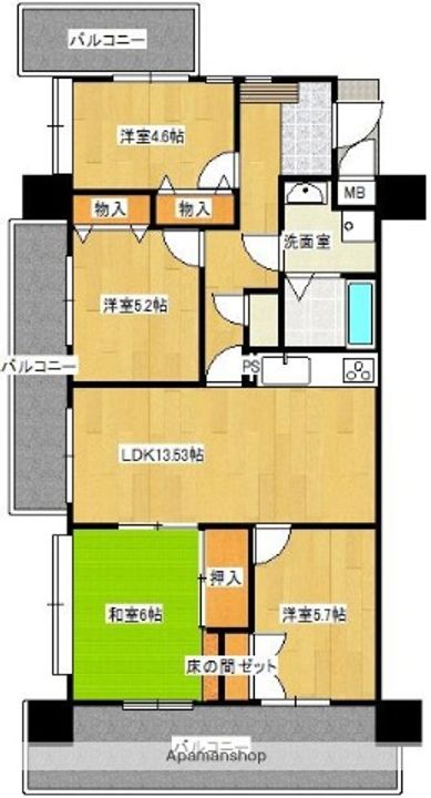 福岡県福岡市博多区豊1丁目の賃貸マンションの間取り