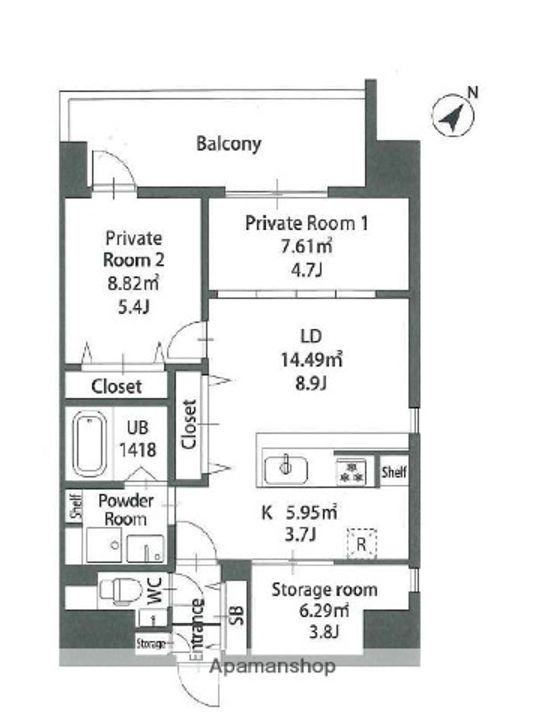 福岡県福岡市博多区住吉4丁目の賃貸マンションの間取り
