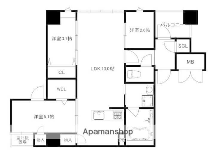 福岡県福岡市中央区薬院2丁目の賃貸マンションの間取り