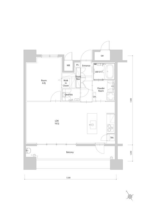 福岡県福岡市博多区住吉2丁目の賃貸マンションの間取り