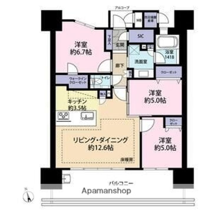 福岡県福岡市中央区荒戸2丁目の賃貸マンションの間取り