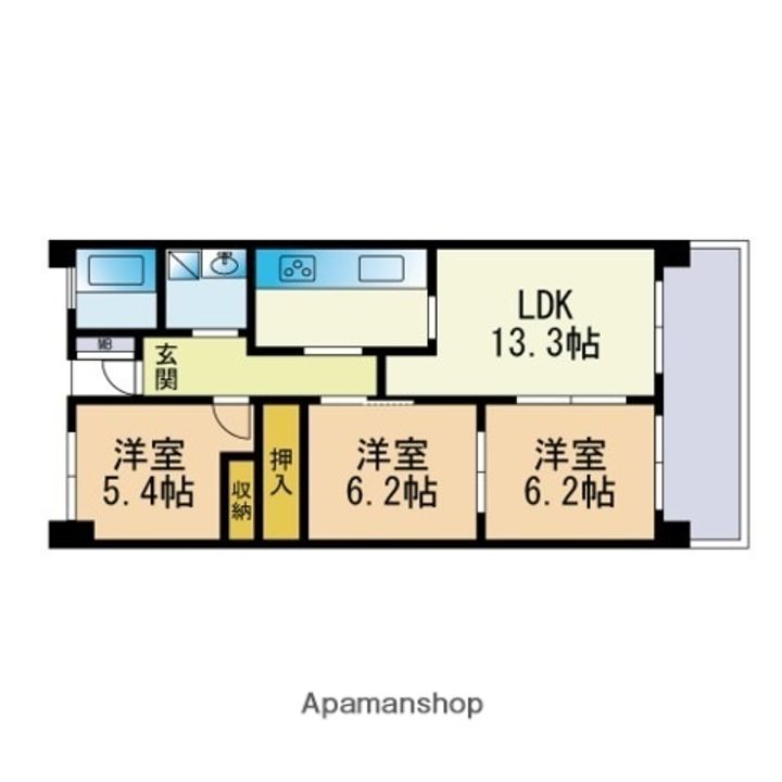 福岡県福岡市南区玉川町の賃貸マンションの間取り