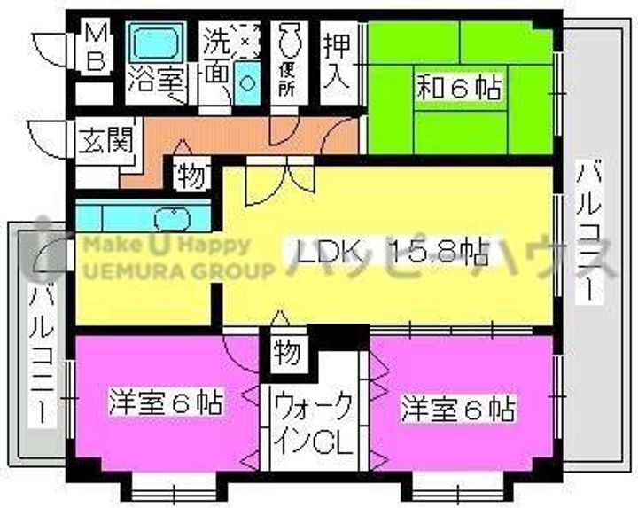 福岡県福岡市南区長丘2丁目の賃貸マンションの間取り