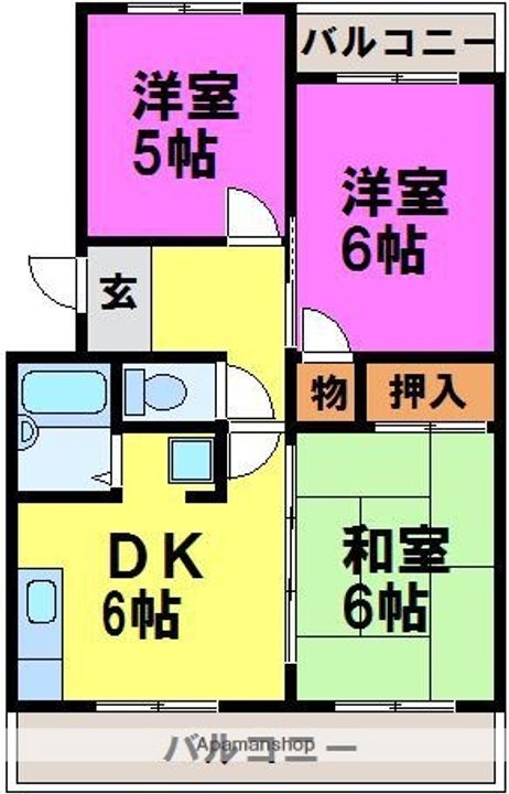 福岡県春日市春日公園8丁目の賃貸マンションの間取り